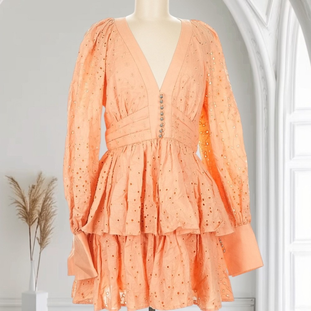 ACLER Amelia Linen Blend Womens Dress 8 Victorian‎ Eyelet Cocktail Coquette